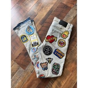 Waimea Patchwork Embroidered Jeans Stacked Fit Size 34 Y2K Streetwear
